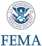 FEMA-136×150 The U.S. Department of Homeland Security seal with an eagle is above the bold, blue letters FEMA, which stands for the Federal Emergency Management Agency.
