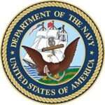 Navy-150×150 The official seal of the United States Department of the Navy, featuring an eagle, an anchor, and a ship, surrounded by a blue and gold rope border with the text “Department of the Navy United States of America.”.