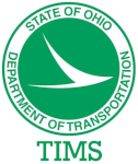 TIMS-126×150 Green and white logo for the State of Ohio Department of Transportation with a stylized swoosh design in the center and the word TIMS underneath.