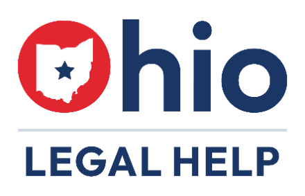 Logo for Ohio Legal Help. The O in Ohio is a red circle with a white map of Ohio and a blue star in the center. LEGAL HELP is written below in blue capital letters.